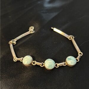 Sterling Silver Blue Larimar Style Cabochon Bracelet
